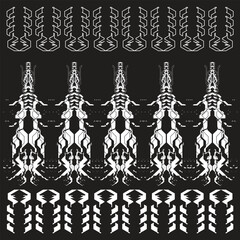 cyberpunk scifi gaming futuristic icon hud pattern seamless set collection template, 2d illustration rendering vector