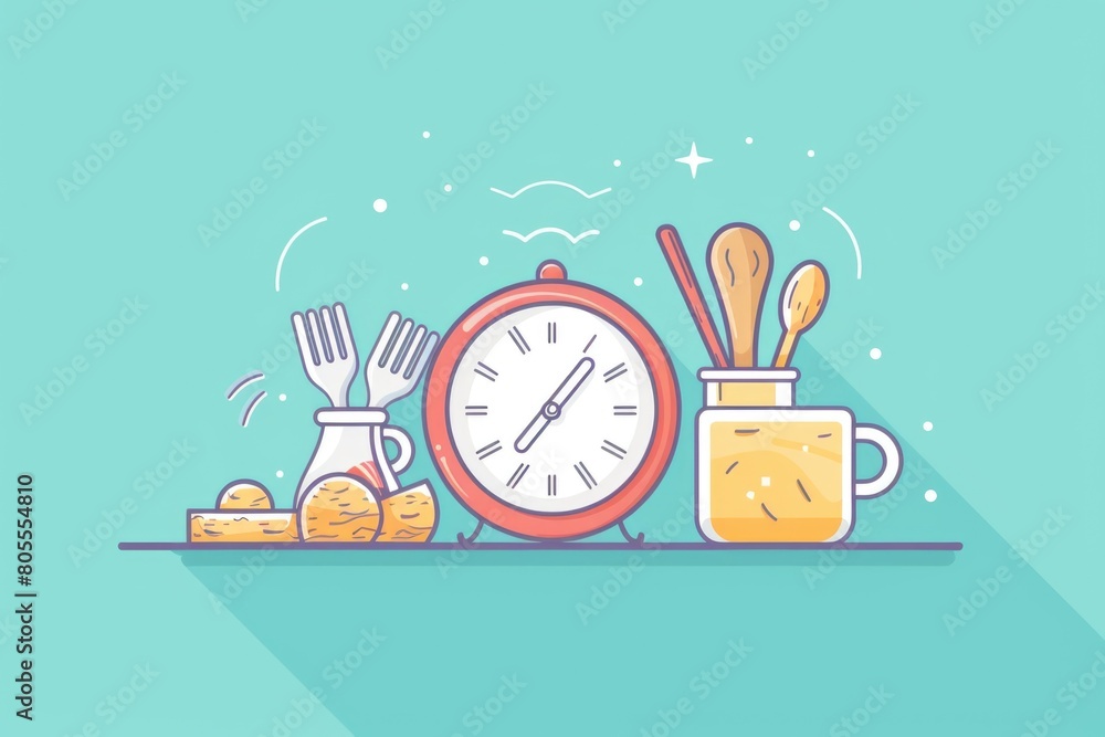 Poster a clock sitting on a shelf next to a cup of coffee. suitable for illustrating time management concep