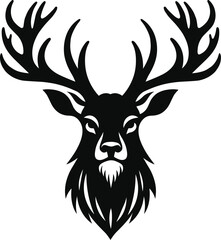 Horned elk deer head silhouette vector Illustration