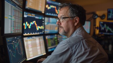 A professional trader monitoring gold price movements on multiple screens, leveraging technical analysis for profitable trading strategies.