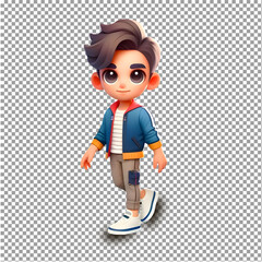 3d cartoon cute charactor of little boy ,3d cartoon character  with a pant and Blue shirt , the boy walking 3d style Generative AI illustration