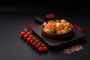 Delicious fresh vegetables broccoli, cauliflower, carrots steamed with salt