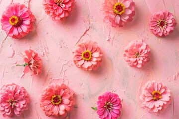 Pink flowers arranged on a pink surface, perfect for spring or feminine themes