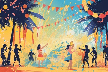 A group of people standing on top of a beach. Perfect for travel websites and vacation promotions