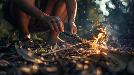 woman hands holding a stick that is on fire - Powered by Adobe