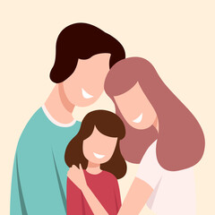 Familia abrazándose. Concepto de amor familiar. Cariño e infancia. Padres responsables.