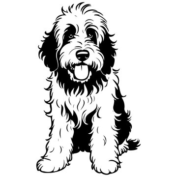Bernedoodle ink hand drawn animal illustration, transparent background