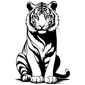 recommend clip art: Bengal Tiger sitting vintage hand drawn animal illustration, transparent background
