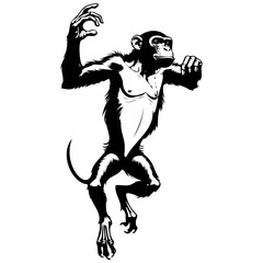 Bonobo jump silhouette of hand drawn animal illustration, transparent background