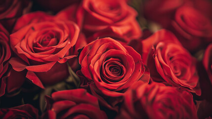 Obraz premium close up of red rose boquet. for valentines day holiday. romantic love wallpaper background