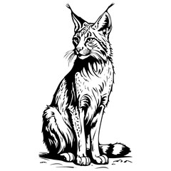 Obraz premium Monochrome Balkan Lynx sketch, realistic animal monochrome drawing, vintage engraving line art