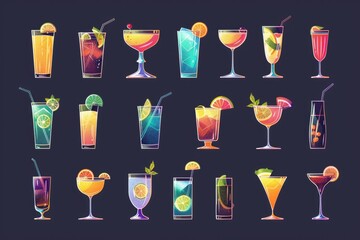 Assortment of different cocktail drinks. Perfect for bar menus or party invitations