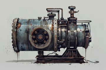 Detailed drawing of a machine covered in rust, suitable for industrial concepts.