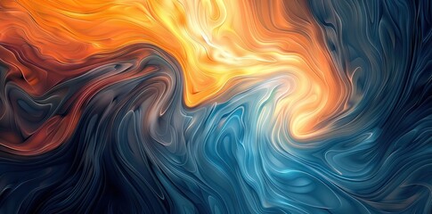 Obraz premium Stylish corrugated motion high-grade blue yellow orange mixed fluid gradient abstract background. AI generated illustration
