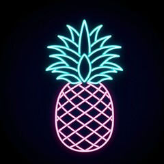 Obraz premium Neon illustration of a pink pineapple