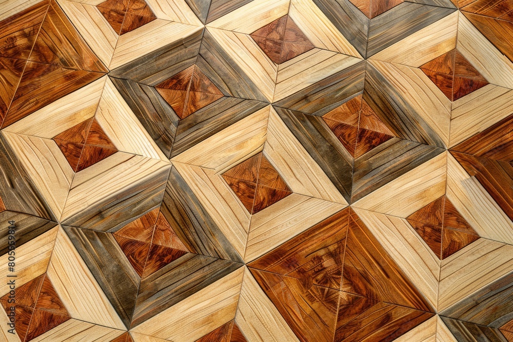 Poster close up of a wooden floor with square patterns. perfect for background or texture use