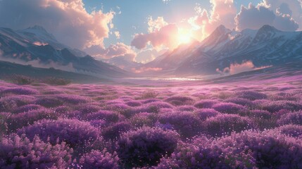 Field of Purple Flowers Under Cloudy Sky