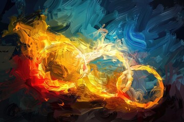 Fiery digital painting of two rings, suitable for wedding or romance concepts - Powered by Adobe