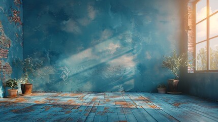Room With Blue Walls and Wooden Floor