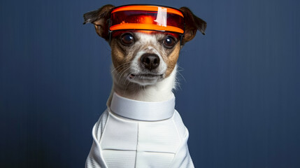 dog wearing sunglasses with orange