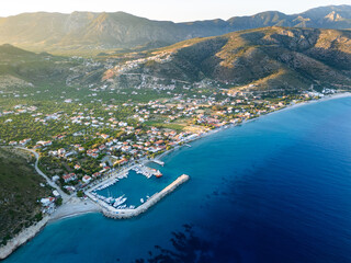 Aerial view of Palamutbuku and marina view popular summer tourism destination at aegean coastline...