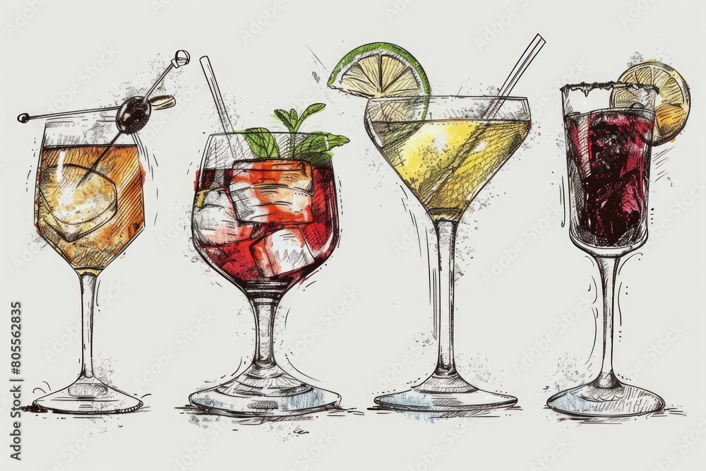Poster different types of drinks in one image, suitable for beverage concepts