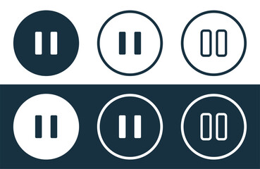 Set of Pause icons isolated flat and outline style vector illustration