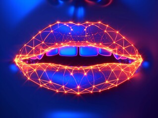 Neural lowpoly AI futuristic neon network of mouth lips