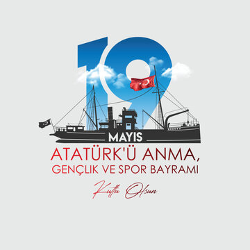 19 Mayıs Atat&uuml;rk'&uuml; Anma, Gen&ccedil;lik ve Spor Bayramı tasarımı. Translation:19 May Commemoration of Atat&uuml;rk, Youth and Sports Day design.