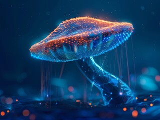 Neural lowpoly AI futuristic neon network of mushroom