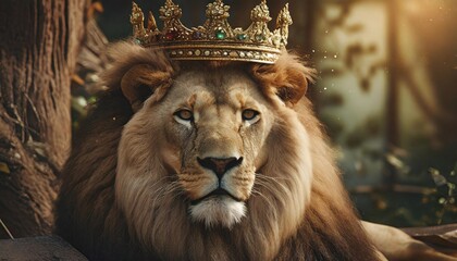 lion wearing a royal crown art