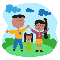 Familia jugando en el parque. Familia feliz. Infancia. Concepto de familia.