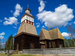 Petäjävesi Old Church - Side view with clouds, horizontal