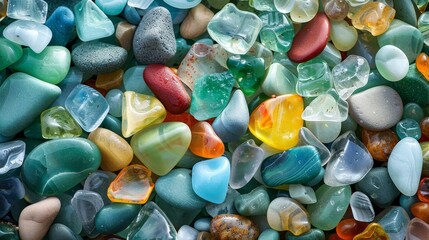 Beautiful beach glass (sea glass) and pebble background