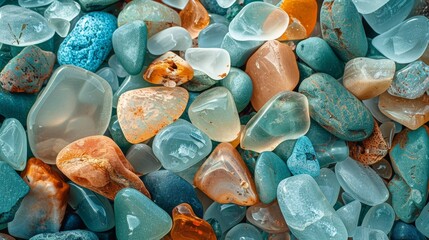 Beautiful beach glass (sea glass) and pebble background