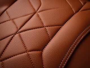 Close-up view of a dark brown leather key fob with detailed white stitching, placed on a textured leather surface.