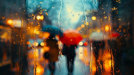 Couple Walking Down Street Holding Umbrellas