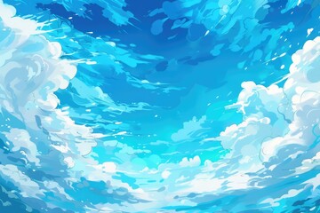 Serene painting of a blue sky with fluffy white clouds. Perfect for backgrounds or nature-themed designs