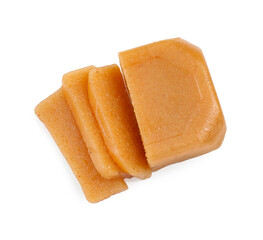 Delicious sweet quince paste and isolated on white, top view