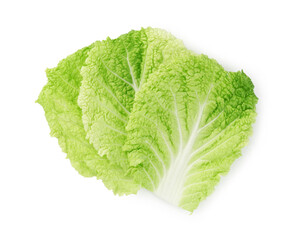 Fresh Chinese cabbage leaves isolated on white, top view
