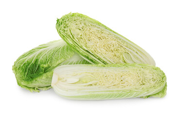 Fresh whole and cut Chinese cabbages isolated on white