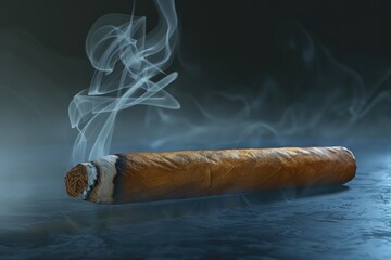 A lit cigar with smoke rising from it, perfect for adding a touch of sophistication and mystery to your projects