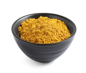 Dry curry powder in bowl isolated on white