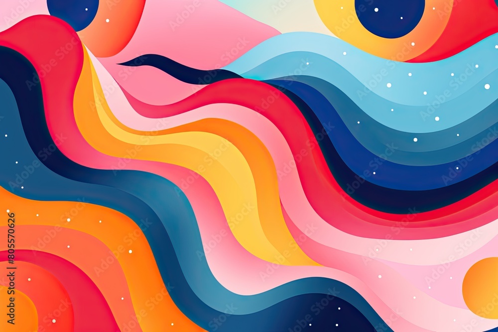 Aufkleber abstract design with flowing layers in red, blue, orange, and dark blue colors creating a wavy and t