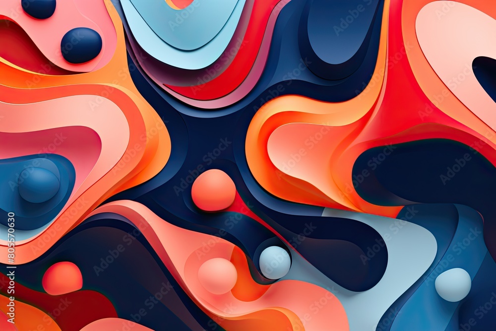 Aufkleber Abstract design with flowing layers in red, blue, orange, and dark blue colors creating a wavy and textured appearance.