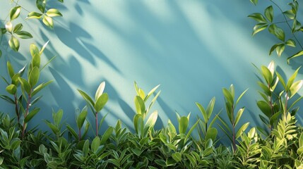 Fototapeta premium Blue Wall With Green Plants