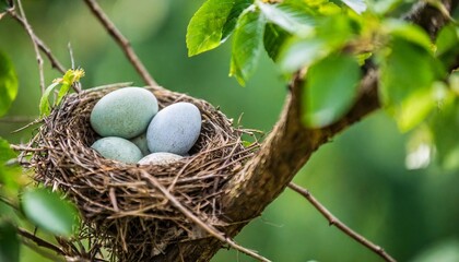 nest with bird eggs on tree generative ai