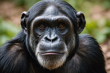 Obraz premium top close and full framed view of Chimpanzee head , detailed and sharp textures, large depth of field