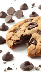 Close-up of a chocolate chip cookie with a bite missing