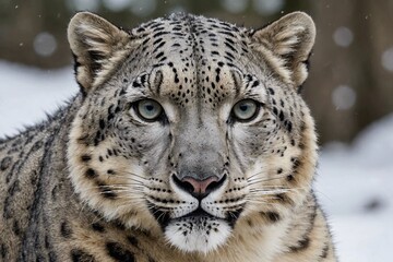 Naklejka premium top close and full framed view of Snow Leopard head , detailed and sharp textures, large depth of field